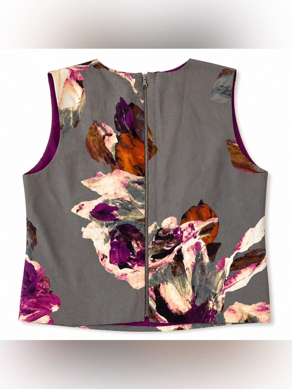 Trina Turk Cropped Floral Sleeveless Top Gray Purple Abstract Print Size 2 - Picture 5 of 5